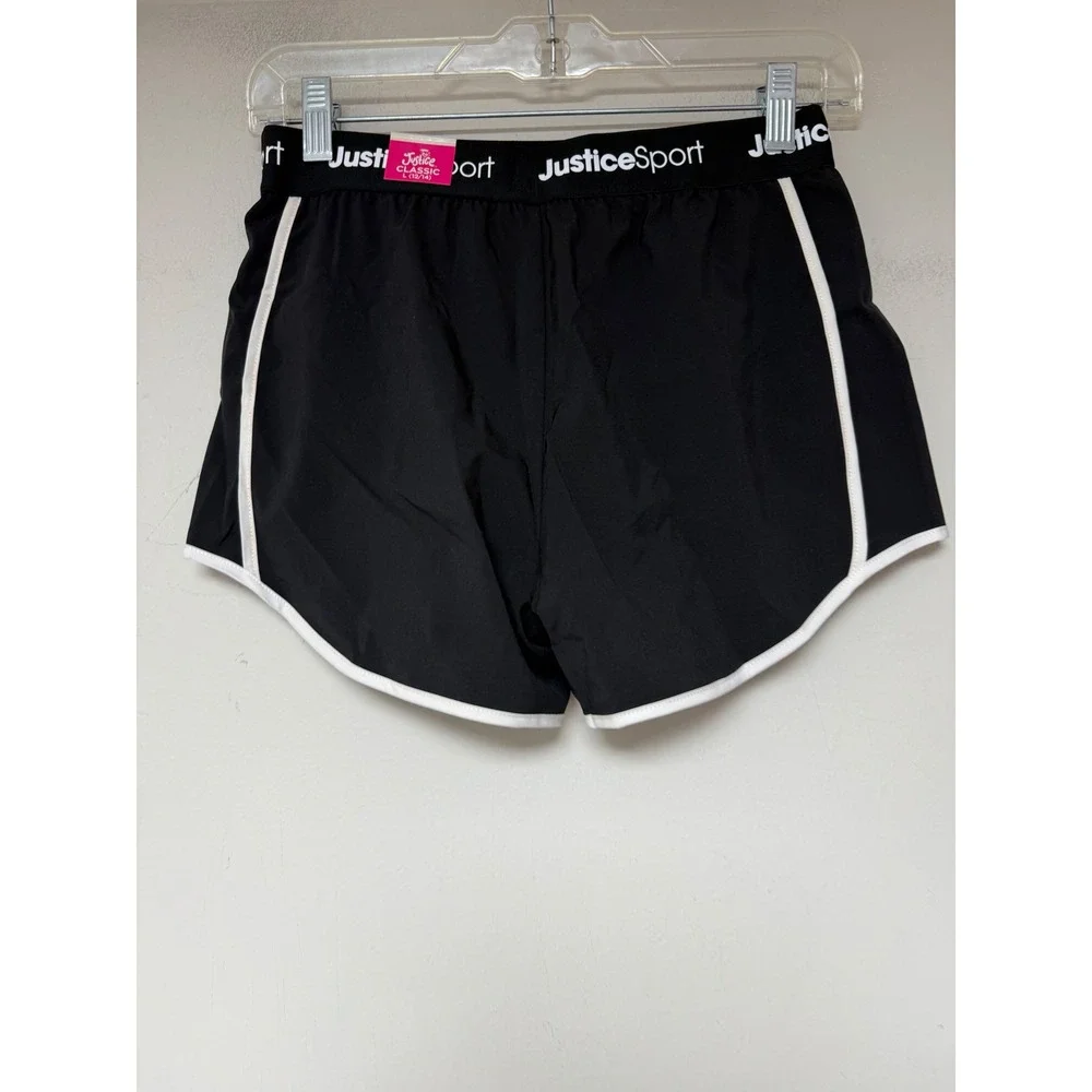 Justice Sport Soccer Shorts Girls L 12/14 Black NWT Athletic Graphic Logo 305332